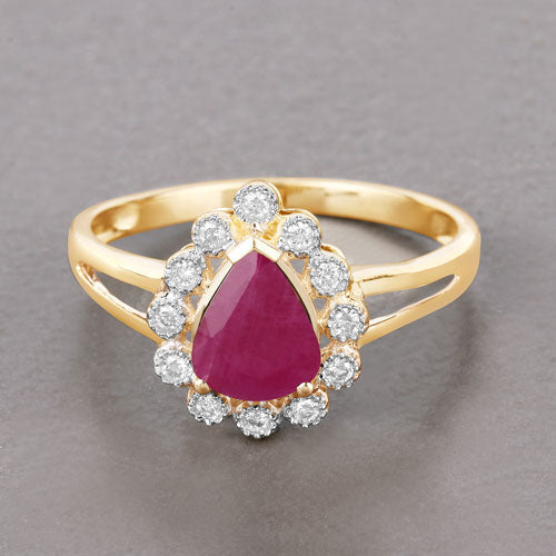 Bids.com 1.31 Carat Genuine Ruby and White Diamond 10K Yellow Gold Ring Rings Slate Gray size 5.00,size 6.00,size 7.00,size 8.00,size 9.00