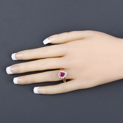 Bids.com 1.31 Carat Genuine Ruby and White Diamond 10K Yellow Gold Ring Rings Wheat size 5.00,size 6.00,size 7.00,size 8.00,size 9.00