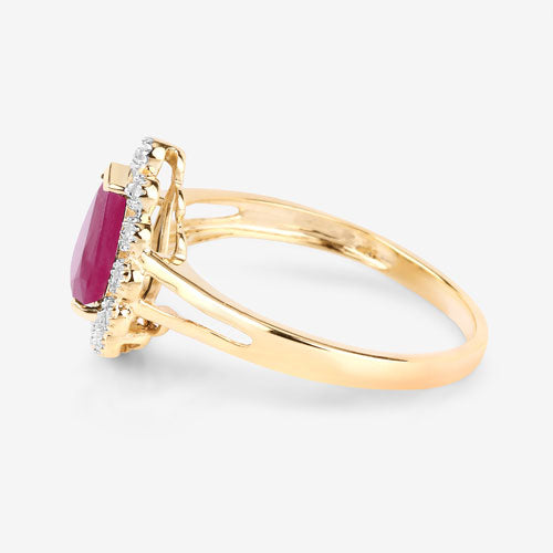Bids.com 1.31 Carat Genuine Ruby and White Diamond 10K Yellow Gold Ring Rings White Smoke size 5.00,size 6.00,size 7.00,size 8.00,size 9.00