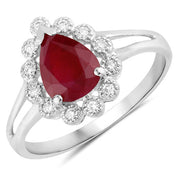 Bids.com 1.31 Carat Genuine Ruby and White Diamond 14K White Gold Ring Rings White Smoke size 6.00,size 7.00,size 8.00