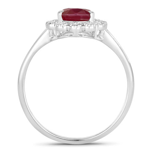 Bids.com 1.31 Carat Genuine Ruby and White Diamond 14K White Gold Ring Rings White Smoke size 6.00,size 7.00,size 8.00