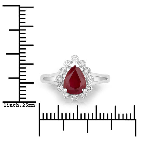 Bids.com 1.31 Carat Genuine Ruby and White Diamond 14K White Gold Ring Rings White Smoke size 6.00,size 7.00,size 8.00