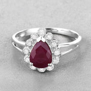 Bids.com 1.31 Carat Genuine Ruby and White Diamond 14K White Gold Ring Rings Gray size 6.00,size 7.00,size 8.00
