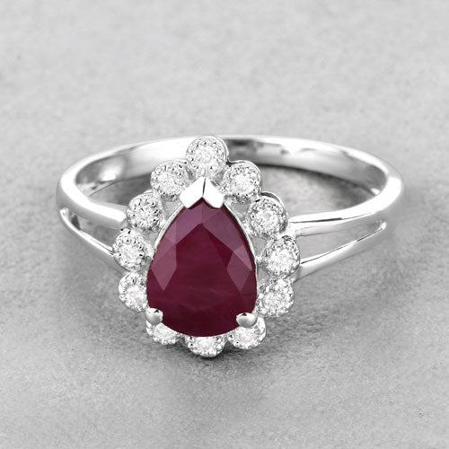 Bids.com 1.31 Carat Genuine Ruby and White Diamond 14K White Gold Ring Rings Gray size 6.00,size 7.00,size 8.00