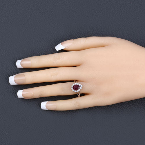 Bids.com 1.31 Carat Genuine Ruby and White Diamond 14K White Gold Ring Rings Wheat size 6.00,size 7.00,size 8.00