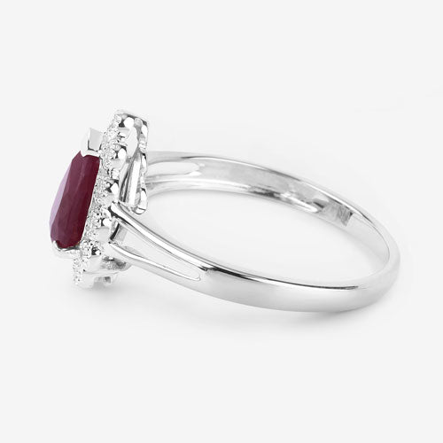 Bids.com 1.31 Carat Genuine Ruby and White Diamond 14K White Gold Ring Rings White Smoke size 6.00,size 7.00,size 8.00
