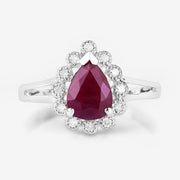 Bids.com 1.31 Carat Genuine Ruby and White Diamond 14K White Gold Ring Rings White Smoke size 6.00,size 7.00,size 8.00