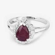 Bids.com 1.31 Carat Genuine Ruby and White Diamond 14K White Gold Ring Rings White Smoke size 6.00,size 7.00,size 8.00