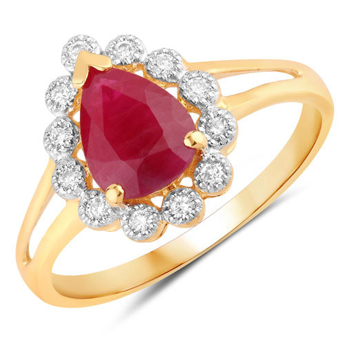 Bids.com 1.31 Carat Genuine Ruby and White Diamond 14K Yellow Gold Ring Rings White Smoke size 6.00,size 7.00,size 8.00
