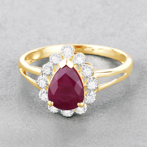 Bids.com 1.31 Carat Genuine Ruby and White Diamond 14K Yellow Gold Ring Rings Gray size 6.00,size 7.00,size 8.00