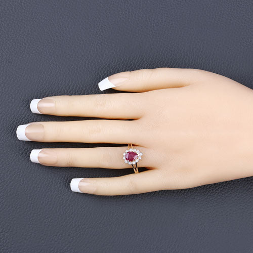 Bids.com 1.31 Carat Genuine Ruby and White Diamond 14K Yellow Gold Ring Rings Bisque size 6.00,size 7.00,size 8.00