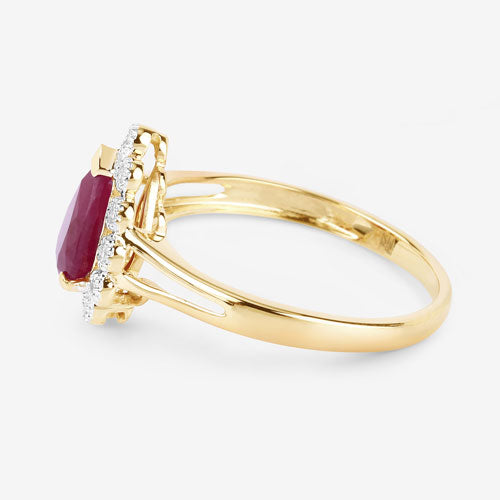 Bids.com 1.31 Carat Genuine Ruby and White Diamond 14K Yellow Gold Ring Rings White Smoke size 6.00,size 7.00,size 8.00