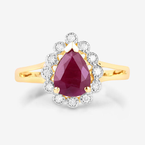 Bids.com 1.31 Carat Genuine Ruby and White Diamond 14K Yellow Gold Ring Rings White Smoke size 6.00,size 7.00,size 8.00