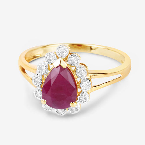 Bids.com 1.31 Carat Genuine Ruby and White Diamond 14K Yellow Gold Ring Rings White Smoke size 6.00,size 7.00,size 8.00