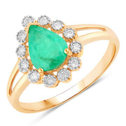 Bids.com 1.22 Carat Genuine Zambian Emerald and White Diamond 10K Yellow Gold Ring Rings White Smoke size 5.00,size 6.00,size 7.00,size 8.00,size 9.00