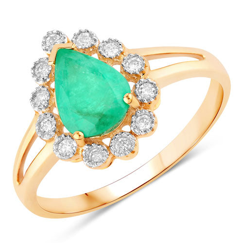 Bids.com 1.22 Carat Genuine Zambian Emerald and White Diamond 10K Yellow Gold Ring Rings White Smoke size 5.00,size 6.00,size 7.00,size 8.00,size 9.00