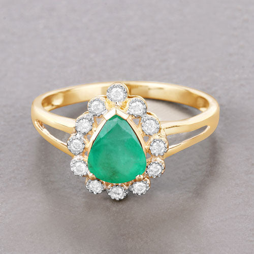 Bids.com 1.22 Carat Genuine Zambian Emerald and White Diamond 10K Yellow Gold Ring Rings Dark Gray size 5.00,size 6.00,size 7.00,size 8.00,size 9.00
