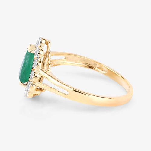 Bids.com 1.22 Carat Genuine Zambian Emerald and White Diamond 10K Yellow Gold Ring Rings White Smoke size 5.00,size 6.00,size 7.00,size 8.00,size 9.00