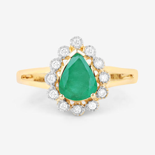 Bids.com 1.22 Carat Genuine Zambian Emerald and White Diamond 10K Yellow Gold Ring Rings White Smoke size 5.00,size 6.00,size 7.00,size 8.00,size 9.00