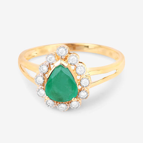 Bids.com 1.22 Carat Genuine Zambian Emerald and White Diamond 10K Yellow Gold Ring Rings White Smoke size 5.00,size 6.00,size 7.00,size 8.00,size 9.00