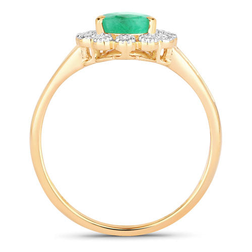 Bids.com 1.22 Carat Genuine Zambian Emerald and White Diamond 10K Yellow Gold Ring Rings White Smoke size 5.00,size 6.00,size 7.00,size 8.00,size 9.00