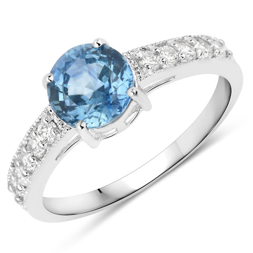 Bids.com 1.90 Carat Genuine Blue Sapphire and White Diamond 14K White Gold Ring Rings White Smoke size 7.00,size 6.00,size 8.00