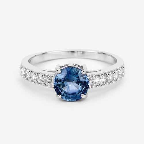 Bids.com 1.90 Carat Genuine Blue Sapphire and White Diamond 14K White Gold Ring Rings Light Gray size 7.00,size 6.00,size 8.00