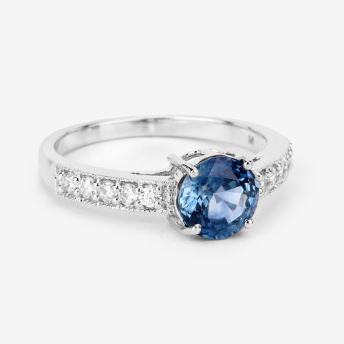 Bids.com 1.90 Carat Genuine Blue Sapphire and White Diamond 14K White Gold Ring Rings Lavender size 7.00,size 6.00,size 8.00