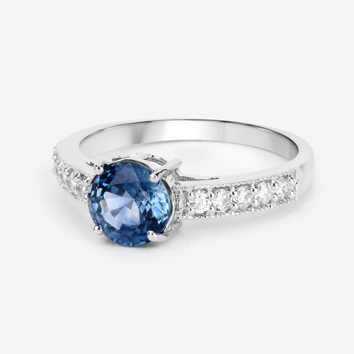 Bids.com 1.90 Carat Genuine Blue Sapphire and White Diamond 14K White Gold Ring Rings White Smoke size 7.00,size 6.00,size 8.00
