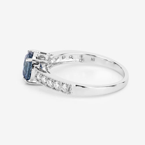 Bids.com 1.90 Carat Genuine Blue Sapphire and White Diamond 14K White Gold Ring Rings Lavender size 7.00,size 6.00,size 8.00