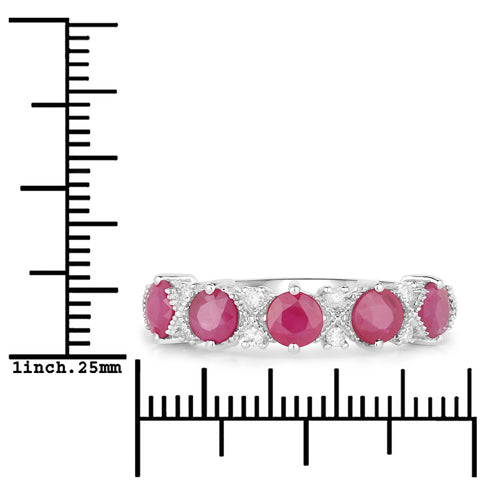 Bids.com 1.61 Carat Genuine Ruby and White Diamond 14K White Gold Ring Rings White Smoke size 6.00,size 7.00,size 8.00