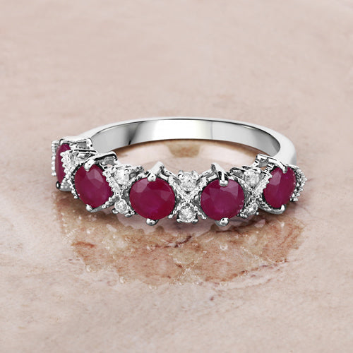 Bids.com 1.61 Carat Genuine Ruby and White Diamond 14K White Gold Ring Rings Gray size 6.00,size 7.00,size 8.00