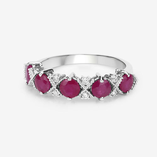 Bids.com 1.61 Carat Genuine Ruby and White Diamond 14K White Gold Ring Rings White Smoke size 6.00,size 7.00,size 8.00