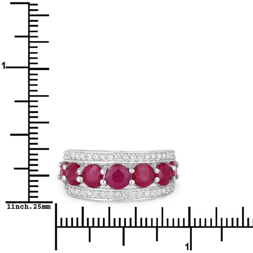 Bids.com 3.24 Carat Genuine Ruby and White Diamond 14K White Gold Ring Rings White Smoke size 7.00,size 6.00,size 8.00