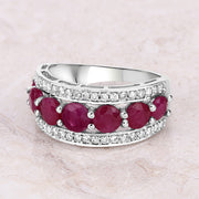 Bids.com 3.24 Carat Genuine Ruby and White Diamond 14K White Gold Ring Rings Light Gray size 7.00,size 6.00,size 8.00