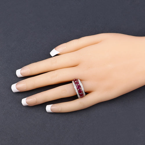 Bids.com 3.24 Carat Genuine Ruby and White Diamond 14K White Gold Ring Rings Dark Slate Gray size 7.00,size 6.00,size 8.00