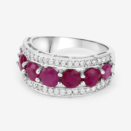Bids.com 3.24 Carat Genuine Ruby and White Diamond 14K White Gold Ring Rings Lavender size 7.00,size 6.00,size 8.00