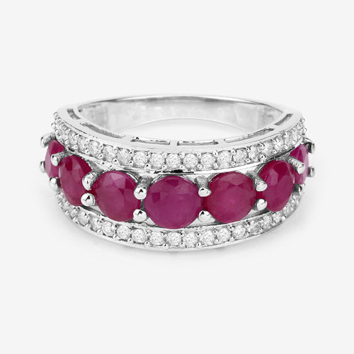 Bids.com 3.24 Carat Genuine Ruby and White Diamond 14K White Gold Ring Rings Light Gray size 7.00,size 6.00,size 8.00
