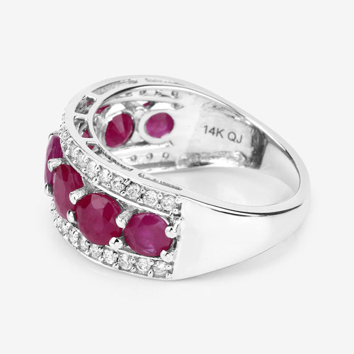 Bids.com 3.24 Carat Genuine Ruby and White Diamond 14K White Gold Ring Rings White Smoke size 7.00,size 6.00,size 8.00
