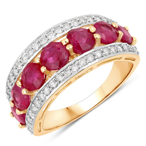 Bids.com 3.24 Carat Genuine Ruby and White Diamond 14K Yellow Gold Ring Rings White Smoke size 7.00,size 6.00,size 8.00