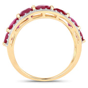 Bids.com 3.24 Carat Genuine Ruby and White Diamond 14K Yellow Gold Ring Rings White Smoke size 7.00,size 6.00,size 8.00