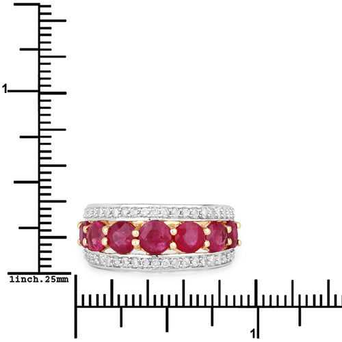 Bids.com 3.24 Carat Genuine Ruby and White Diamond 14K Yellow Gold Ring Rings White Smoke size 7.00,size 6.00,size 8.00