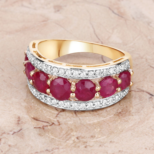 Bids.com 3.24 Carat Genuine Ruby and White Diamond 14K Yellow Gold Ring Rings Gray size 7.00,size 6.00,size 8.00