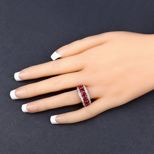 Bids.com 3.24 Carat Genuine Ruby and White Diamond 14K Yellow Gold Ring Rings Navajo White size 7.00,size 6.00,size 8.00