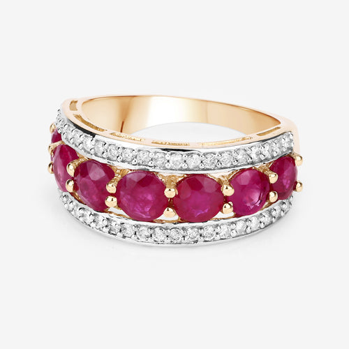 Bids.com 3.24 Carat Genuine Ruby and White Diamond 14K Yellow Gold Ring Rings White Smoke size 7.00,size 6.00,size 8.00