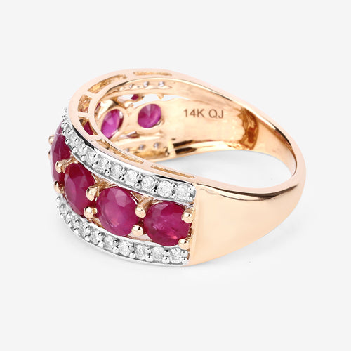 Bids.com 3.24 Carat Genuine Ruby and White Diamond 14K Yellow Gold Ring Rings White Smoke size 7.00,size 6.00,size 8.00