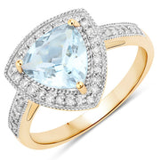Bids.com 1.58 Carat Genuine Aquamarine and White Diamond 14K Yellow Gold Ring Rings White Smoke size 6.00,size 7.00,size 8.00