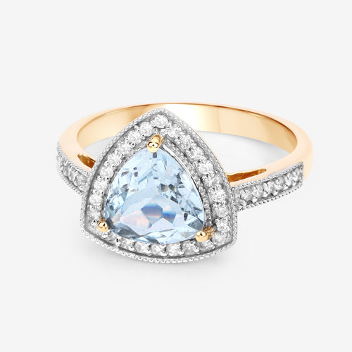 Bids.com 1.58 Carat Genuine Aquamarine and White Diamond 14K Yellow Gold Ring Rings White Smoke size 6.00,size 7.00,size 8.00