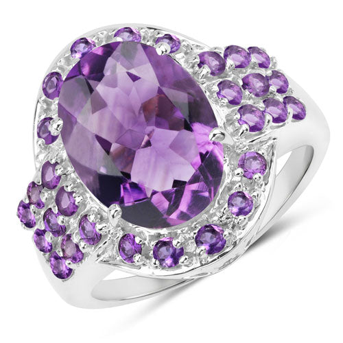 Bids.com 5.64 Carat Genuine Amethyst .925 Sterling Silver Ring Rings White Smoke size 6.00,size 7.00,size 8.00,size 9.00,size 5.00