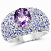 Bids.com 4.21 Carat Genuine Amethyst and Tanzanite .925 Sterling Silver Ring Rings White Smoke size 5.50,size 6.50,size 10.00,size 6.00,size 7.00,size 8.00,size 9.00